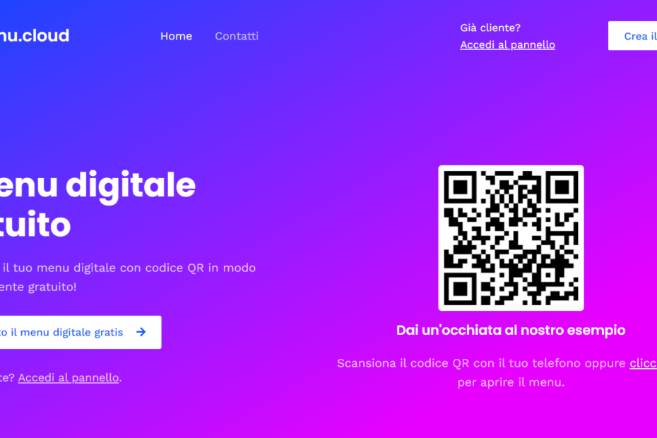 Screenshot sito web EasyMenu.cloud